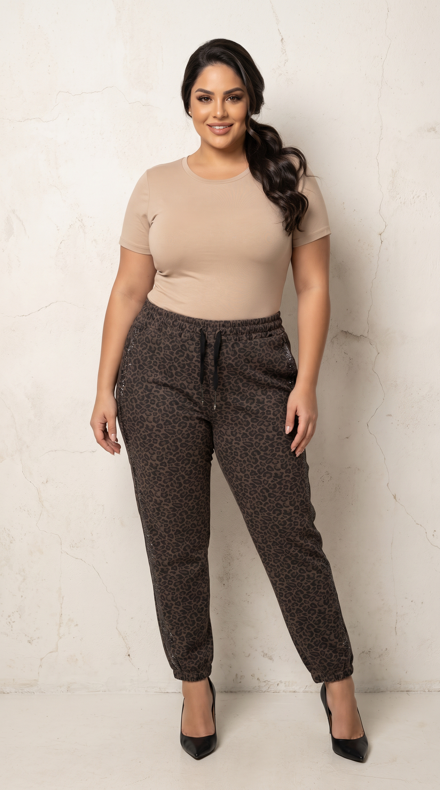 Pantaloni maxi eleganți cu împrimeu animalier modern