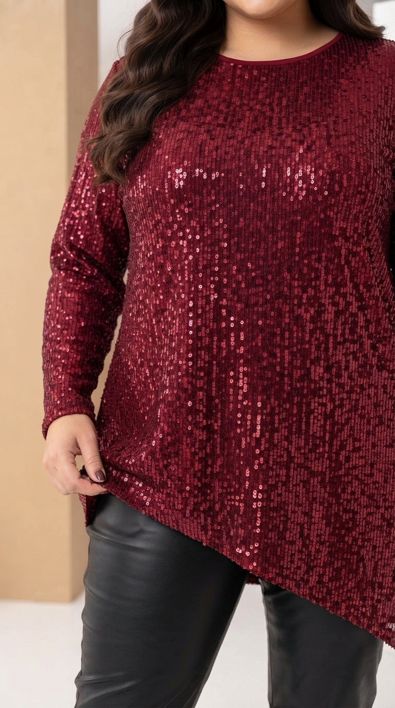 Tunică festivă bordo asimetrică cu paiete