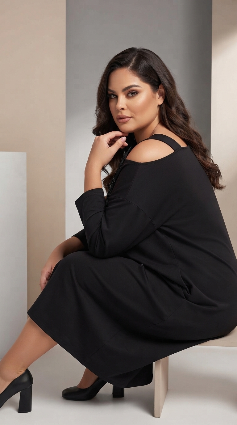 Rochie neagră marime MAXI cu floare 3D