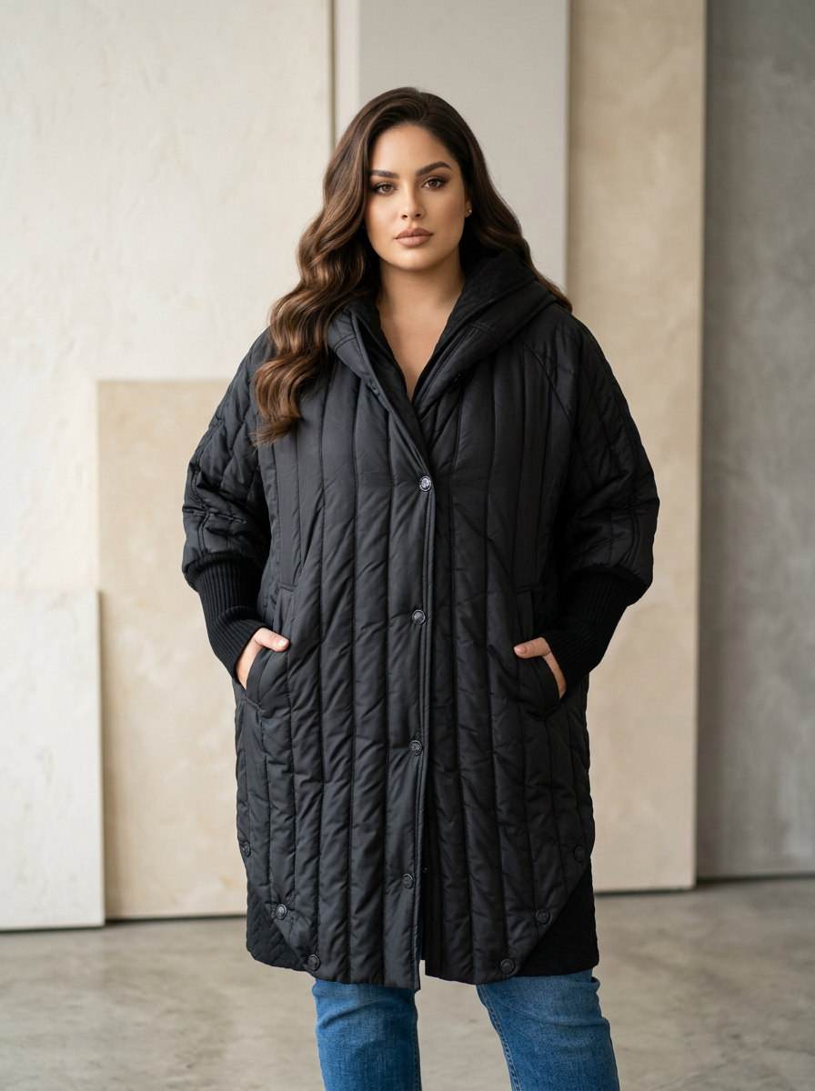 Geacă maxi de iarnă neagră din colecția designer