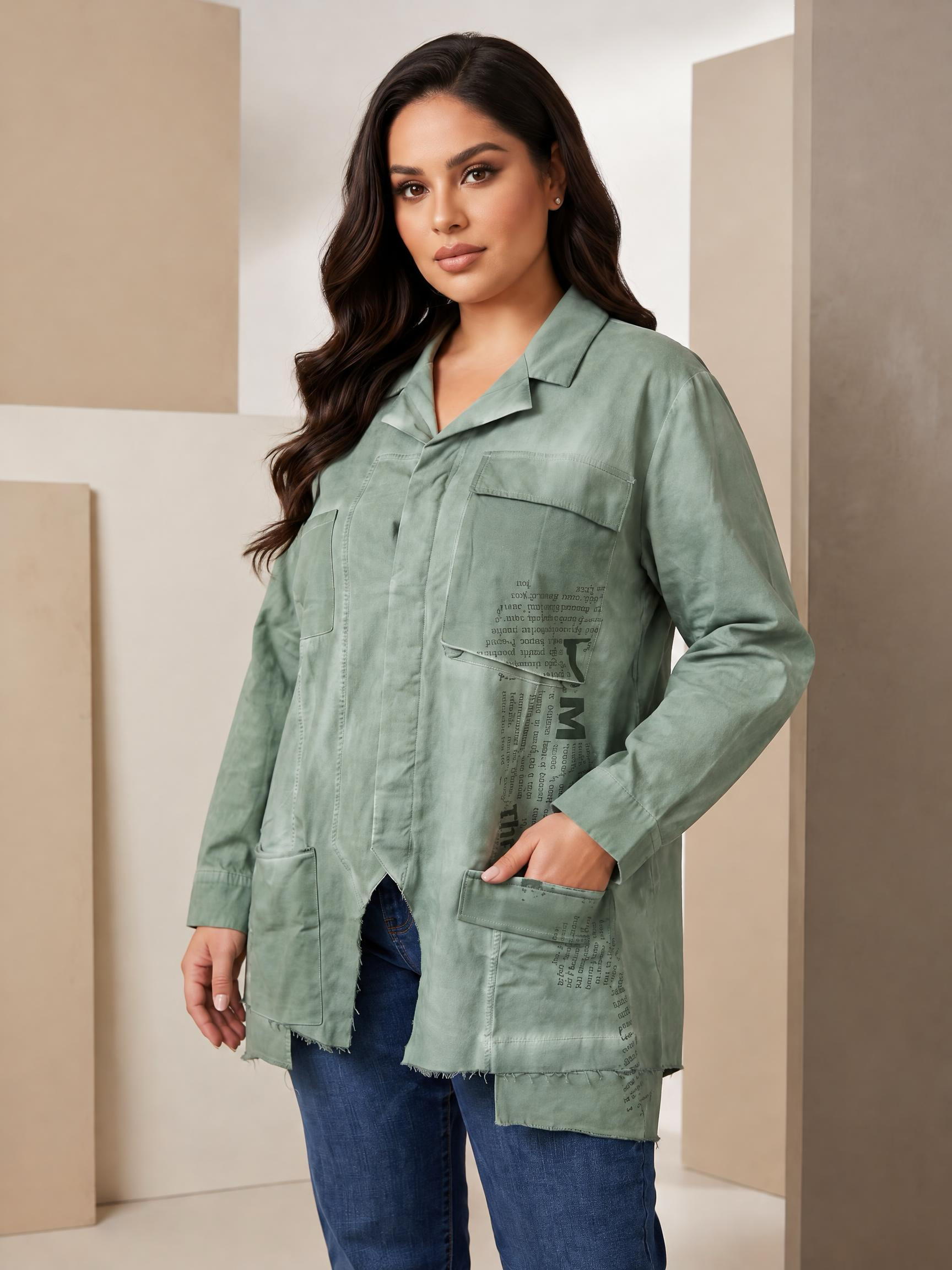 Cămașă tip sacou verde cu efect vintage și design modern
