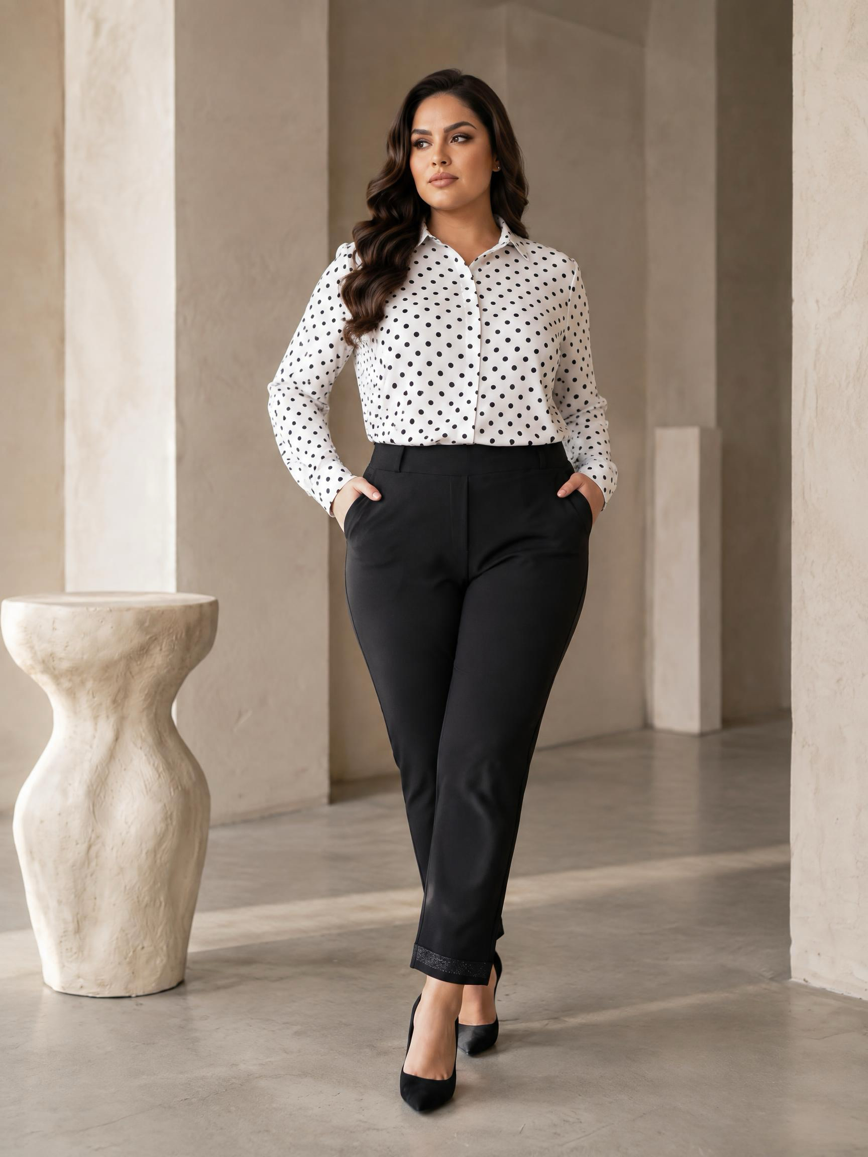 Pantaloni maxi negri eleganți cu pietricele