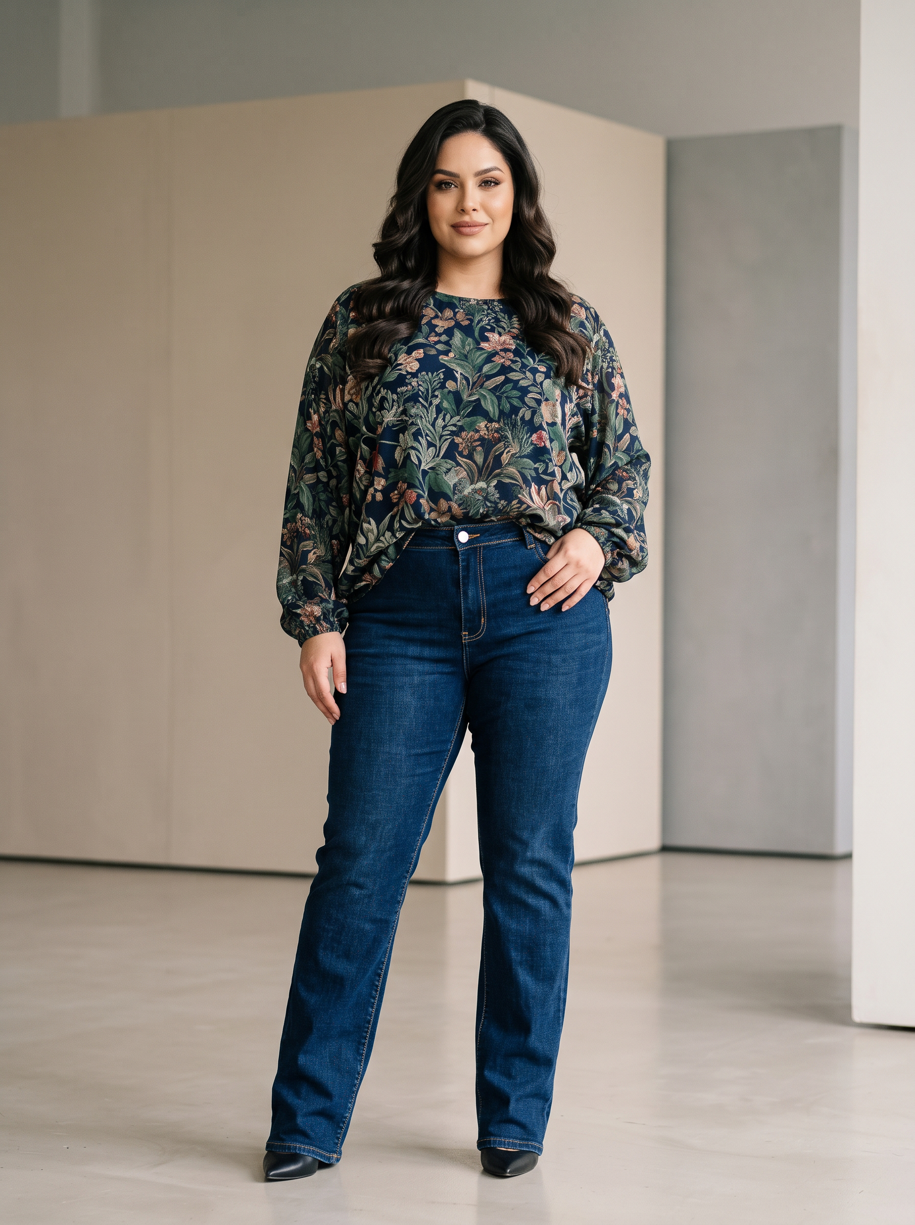 Blugi maxi din denim bleumarin cu material elastic