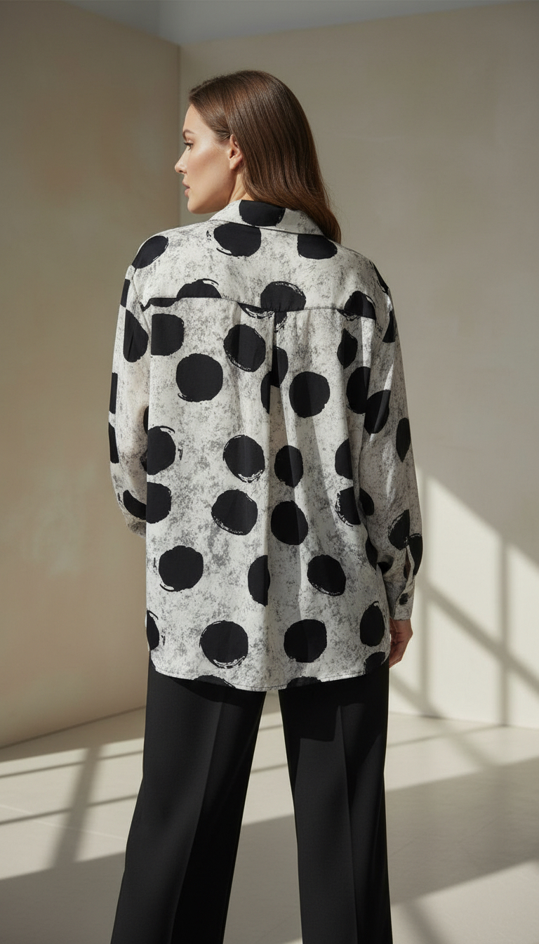 Cămașă elegantă plus size ecru cu buline