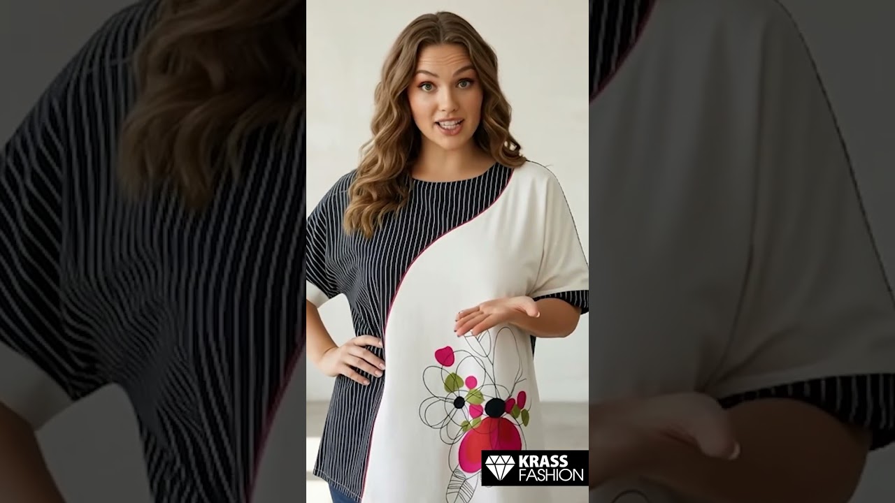 Tunică modernă PLUS SIZE bleumarin cu broderie florală