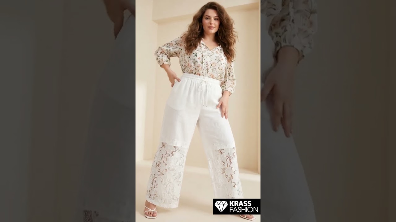 Pantaloni ecru din bumbac cu accente de dantelă brodată