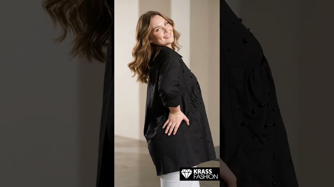 Cămașă fashion neagră cu detalii din perle plus size