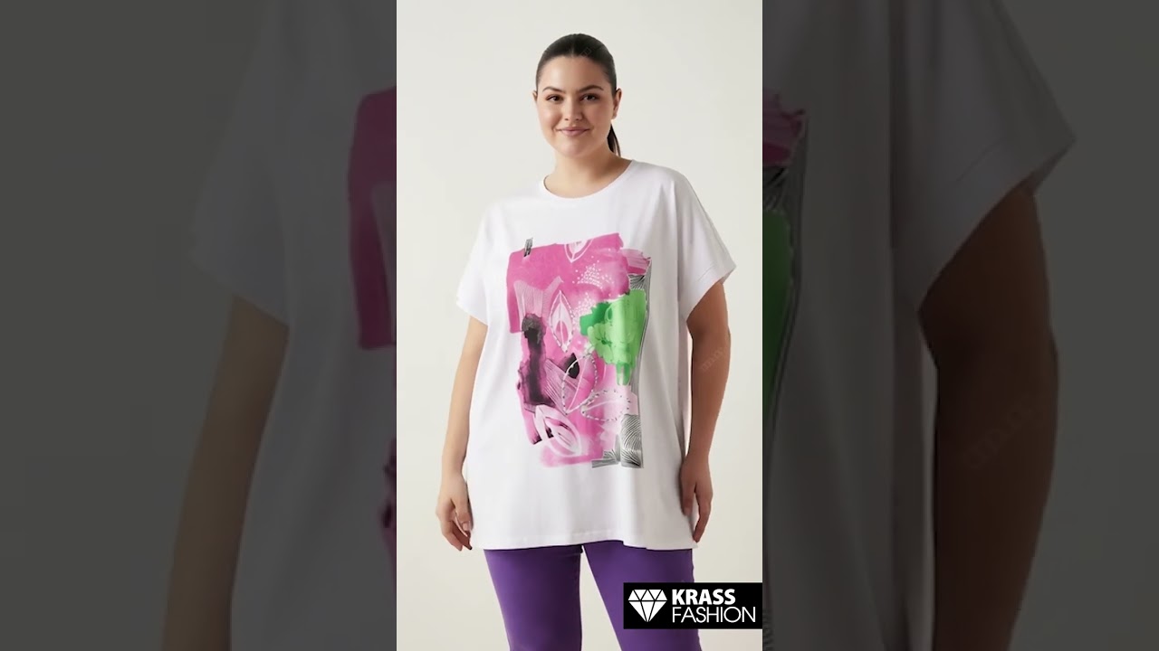Tricou de damă alb din bumbac cu împrimeu roz