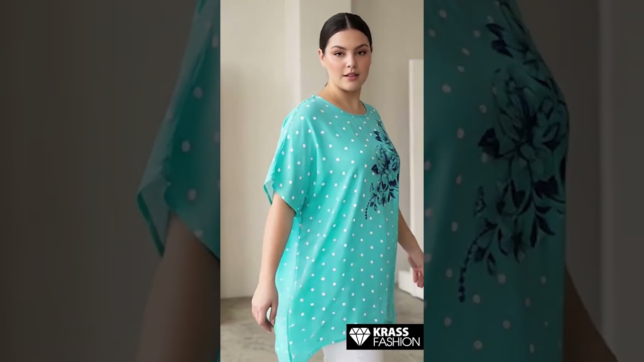 Tunică maxi lejeră de vară turcoaz cu buline material ușor