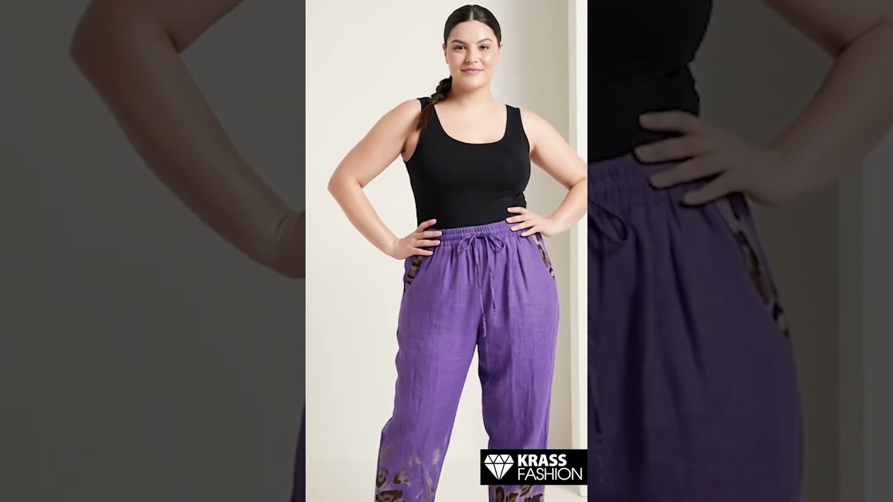 Pantaloni din in culoare mov croială lejeră cu accent animalier