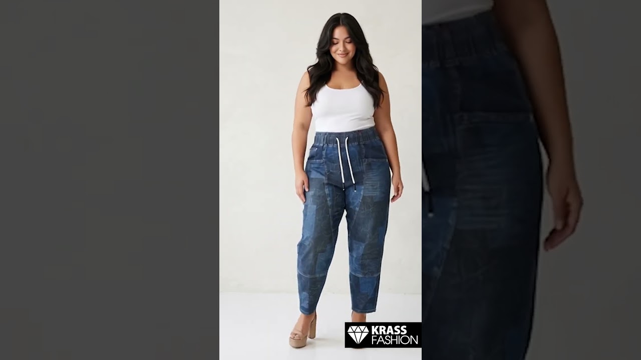 Pantaloni denim casual elastici cu șnur reglabil