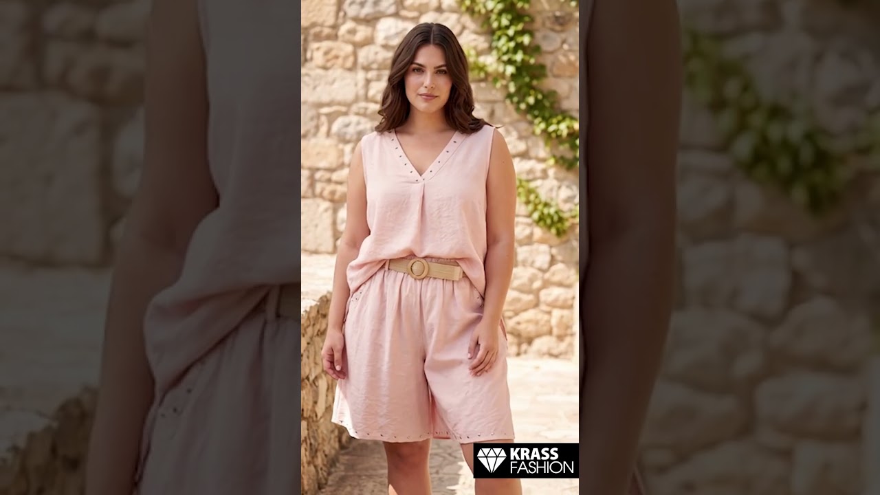 Set de vară cu top fără mâneci și bermude largi culoare pudră