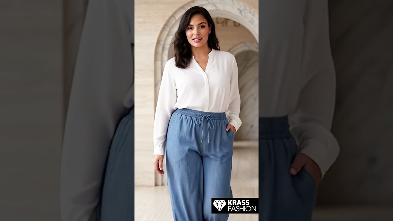 Pantaloni largi din denim cu talie elastică în mărimi mari