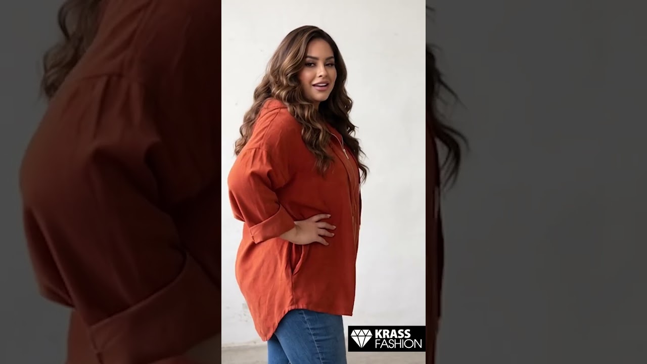Cămașă-jachetă din denim culoare cărămizie pentru mărimi mari