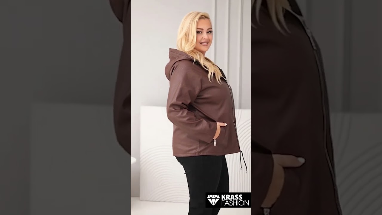 Jachetă modernă din piele ecologică maro în mărimi mari