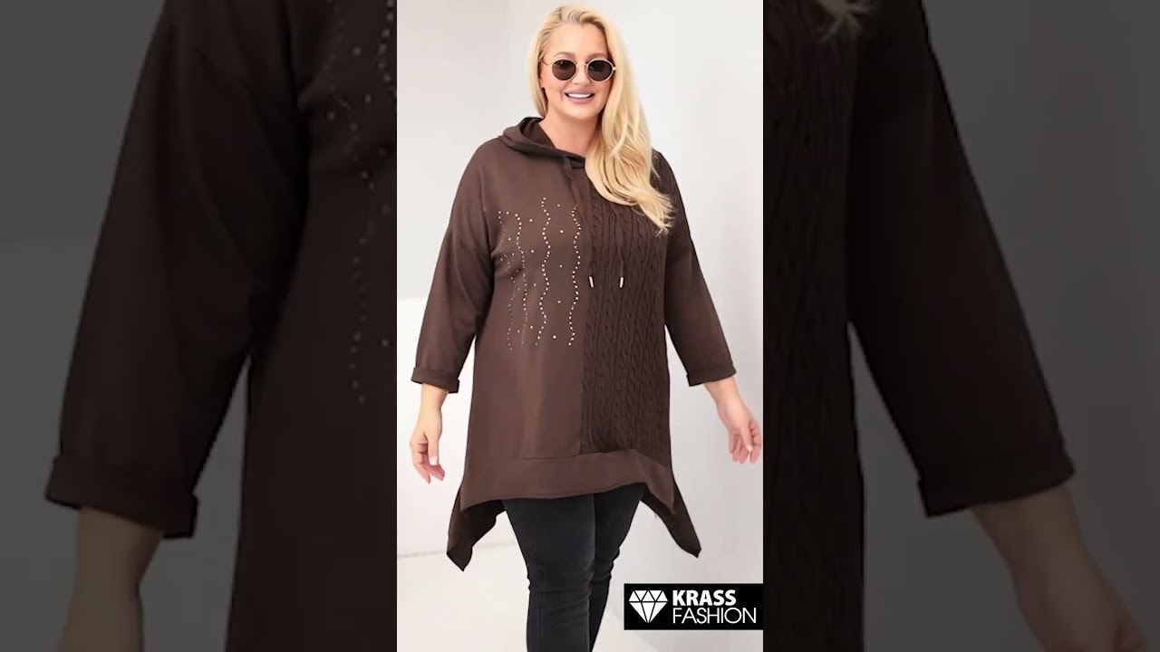 Tunică maxi elegantă maro asimetrică cu glugă