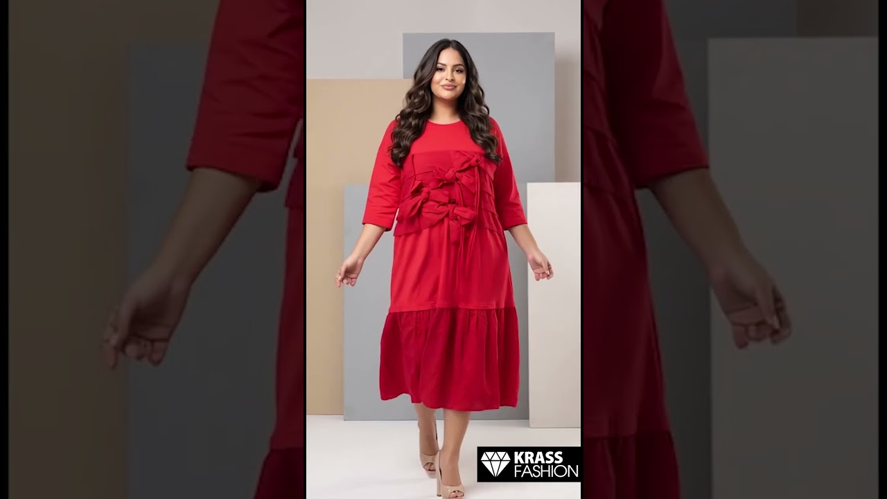 Rochie roșie modernă în mărimi mari cu croială elegantă în partea din față