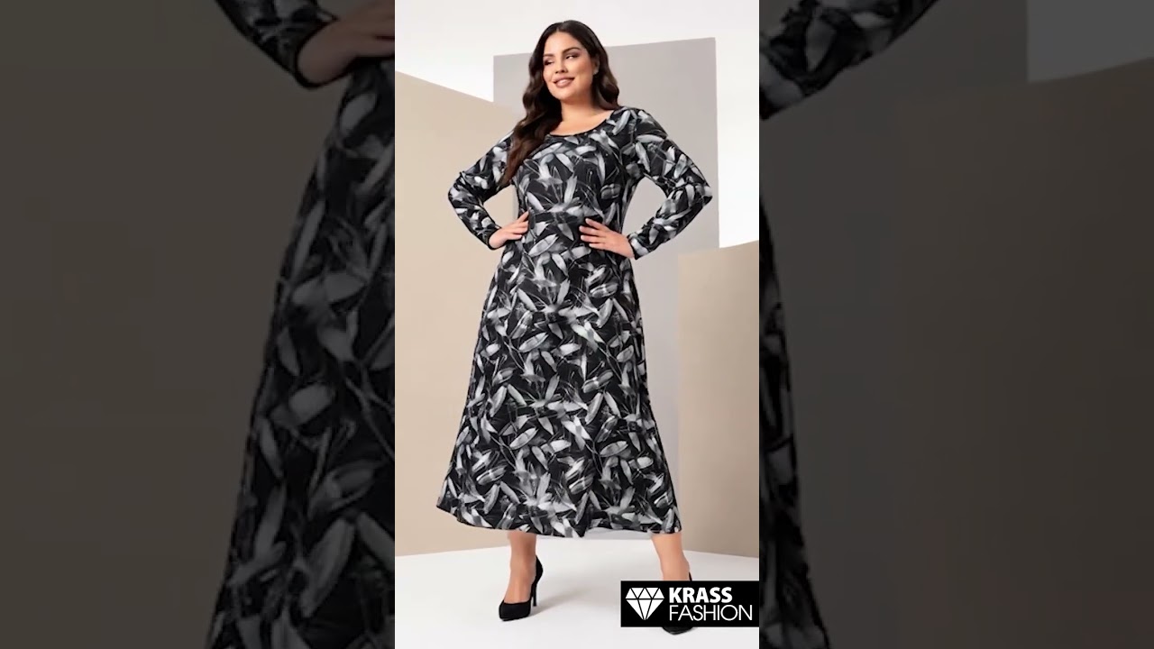 Rochie lungă neagră cu împrimeu elegant de frunze gri