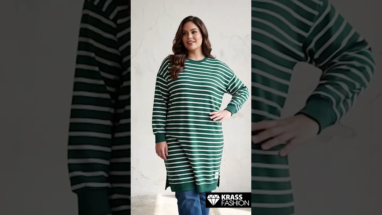 Tunică lungă verde în dungi tip rochie