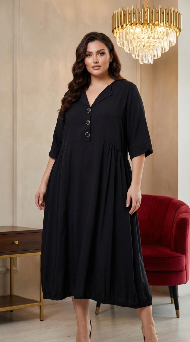 Rochie neagră elegantă de lux cu nasturi decorativi