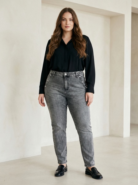 Еластични сиви дънки модерна визия Plus size