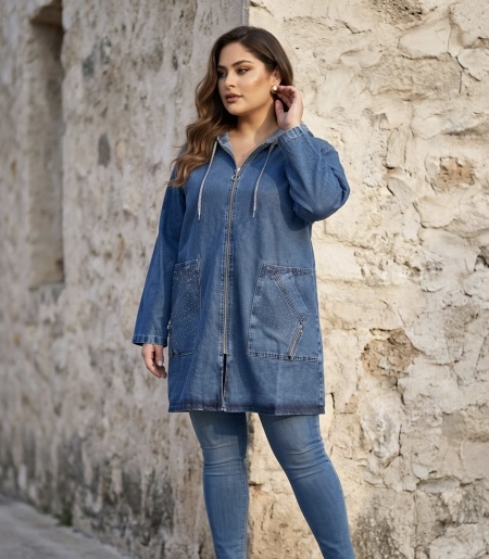 Jachetă maxi modernă din denim cu o strălucire delicată