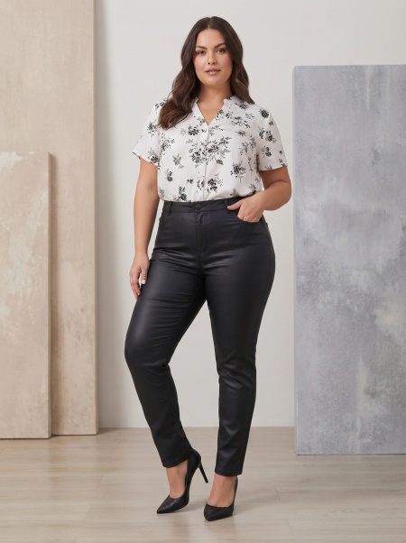 Pantaloni din material impermeabil negri în mărimi mari	