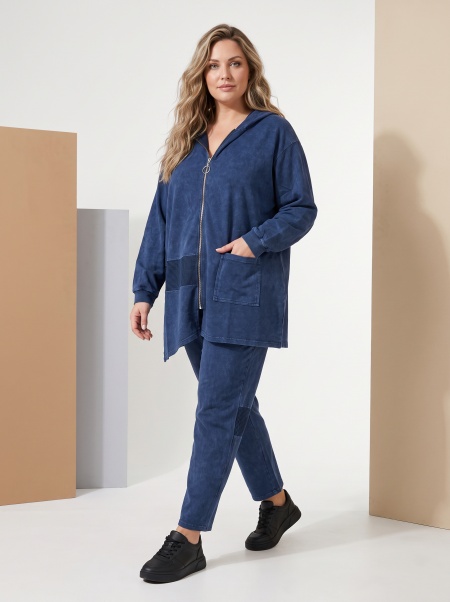 Set din denim albastru cu glugă și croială modernă
