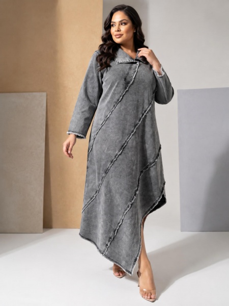Rochie modernă din denim gri din bumbac în mărimi mari