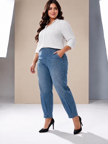 Blugi maxi albaștri închis cu model larg din material elastic