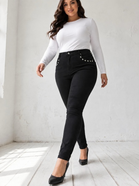 Blugi maxi elastici cu aspect modern și detaliu deosebit