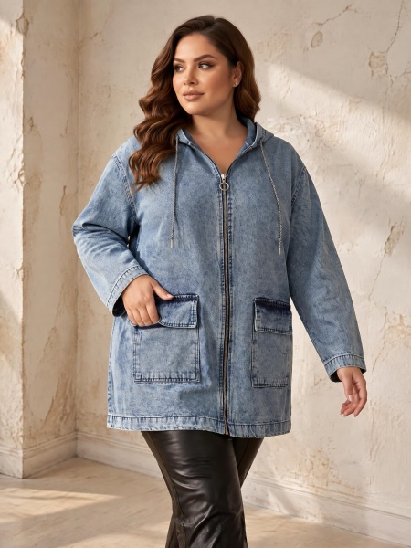 Geacă modernă din denim deschis cu croială lejeră și detalii elegante