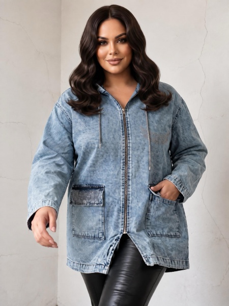 Geacă casual din denim deschis PLUS SIZE cu buzunare