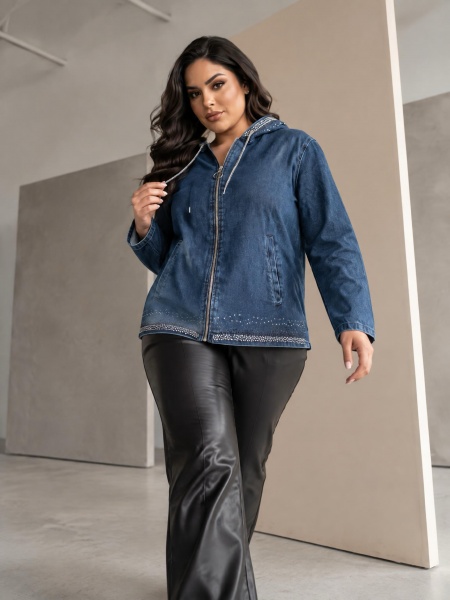 Geacă PLUS SIZE din denim închis cu pietricele strălucitoare