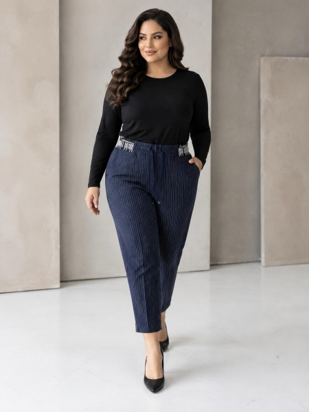 Pantaloni eleganți bleumarin cu dungi fine