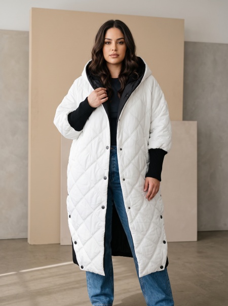 Geacă lungă de iarnă albă din colecția designer