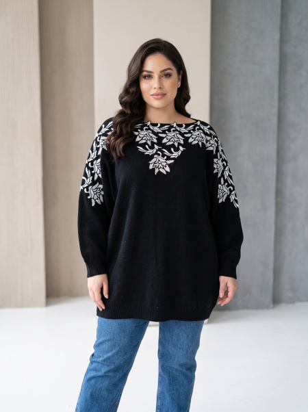 Pulover fin negru în stil retro cu dantelă delicată 3D