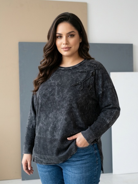 Bluză maxi culoare grafit din bumbac cu tricot fin
