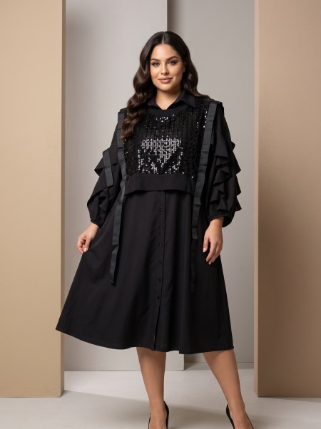 Rochie neagră evazată cu paiete în stil designer