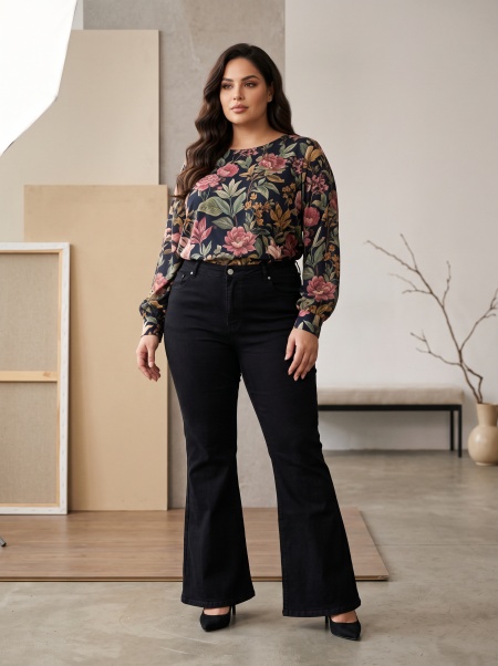 Blugi negri elastici cu design modern PLUS SIZE