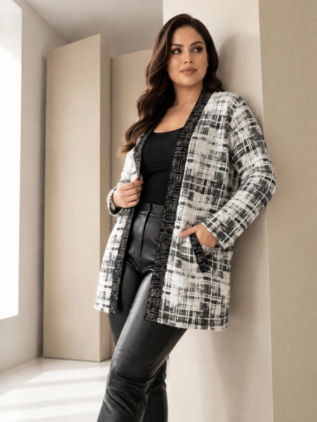 Cardigan gros din jacquard cu strălucire discretă în nuanțe închise
