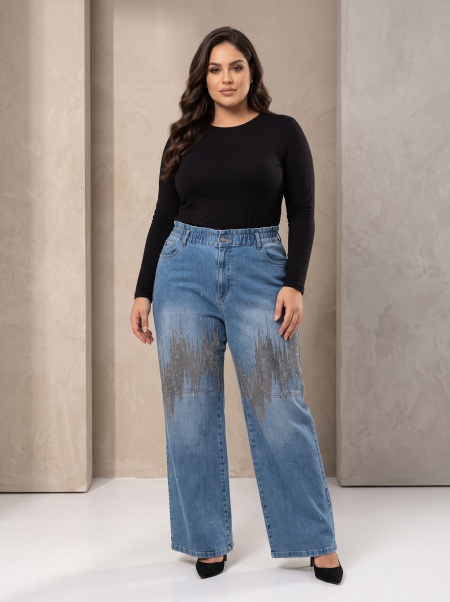 Blugi maxi de tip boutique cu croială largă din material elastic