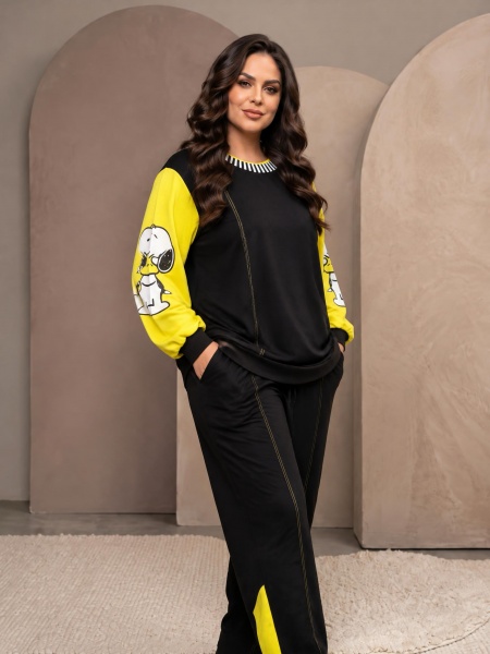 Compleu sport-elegant negru și galben cu personaj animat