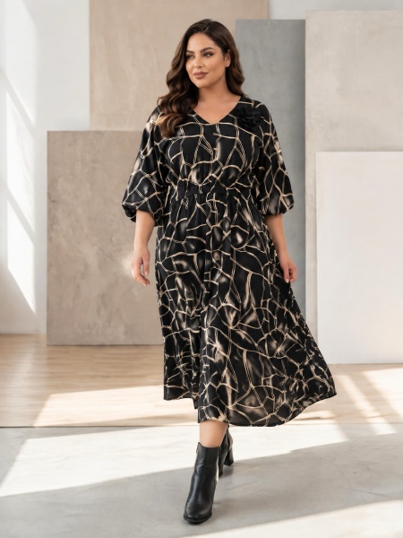 Rochie elegantă de lux alb-negru cu mâneci bufante 