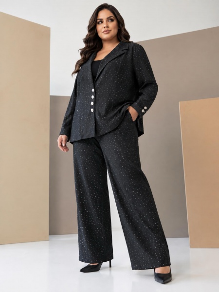 Compleu elegant de boutique cu sacou și pantaloni cu detalii strălucitoare