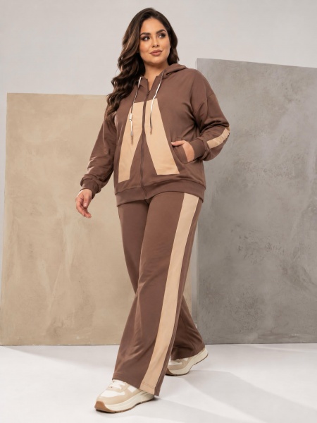 Compleu sportiv din tricot gros culoare mocha