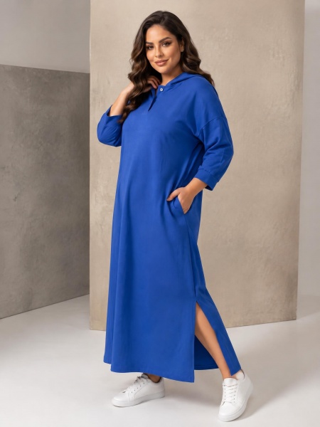 Rochie albastru regal cu glugă