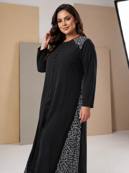 Rochie lungă luxoasă neagră cu accente leopard
