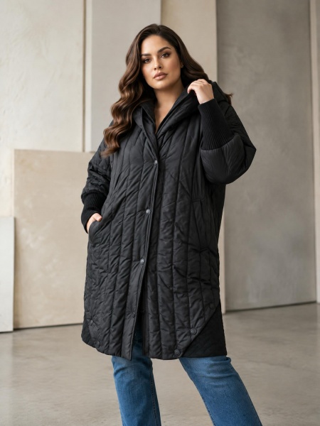 Geacă maxi de iarnă neagră din colecția designer