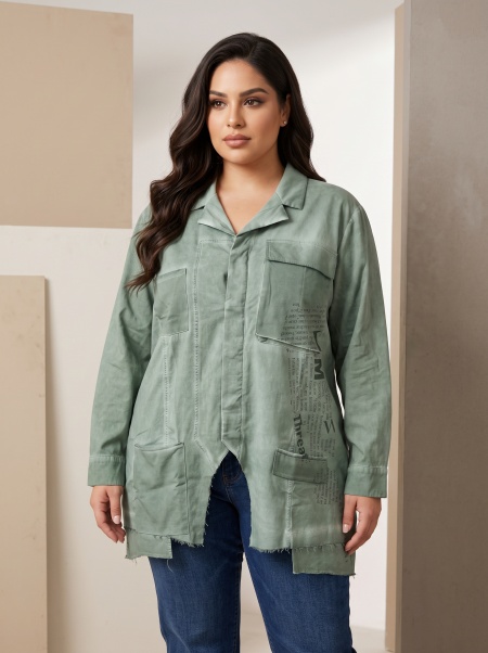 Cămașă tip sacou verde cu efect vintage și design modern